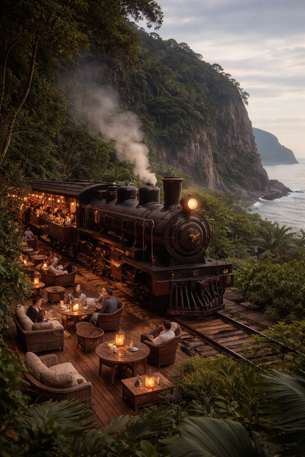 Restaurante em vagão de trem antigo na mata